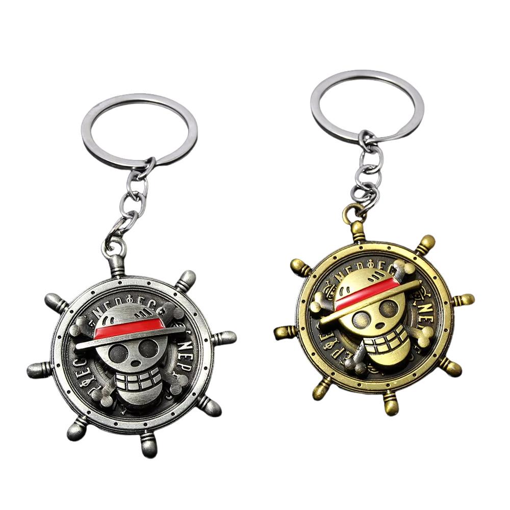 Ключница-брелок с вращающимся черепом Луффи из One Piece | Металлический брелок-компас в винтажном стиле | Подарок для фанатов аниме на ключи от машины