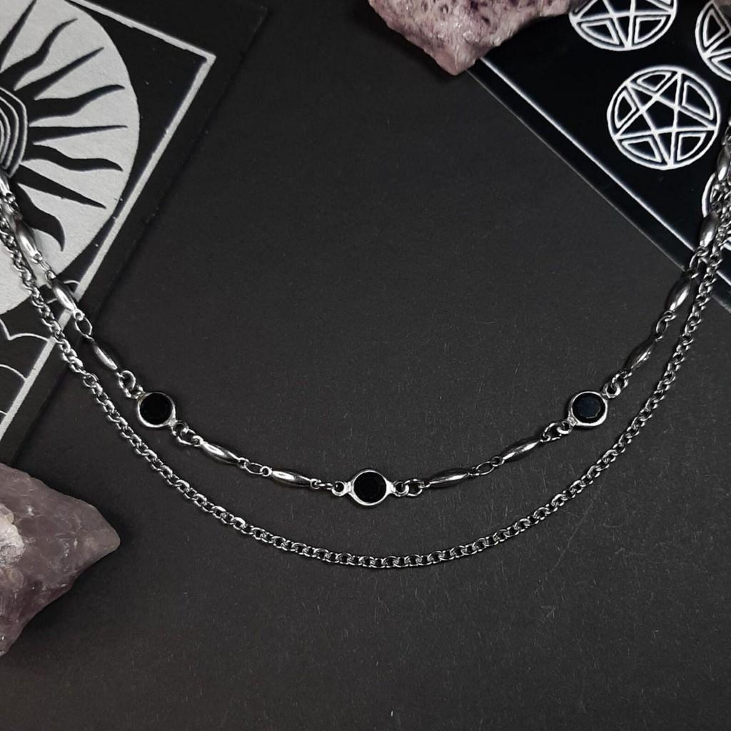 Gothic Crystal Necklace For Women With Geometric Pendant And Cross Chain