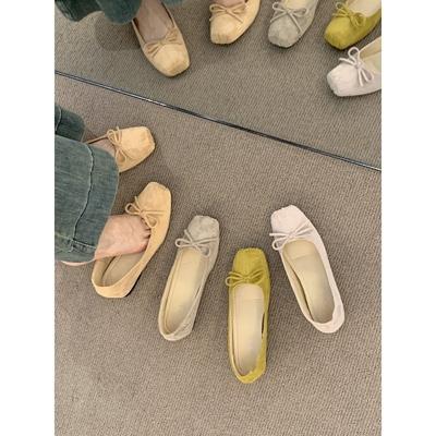 Внутреннее увеличение высоты ретро желтые квадратный носок одинарные туфли женская обувь 2025 новая весна и осень бант с юбкой вечерние туфли