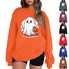 Women's Halloween Print Pullover Round Neck Drop Shoulder Long Sleeved Blouse
