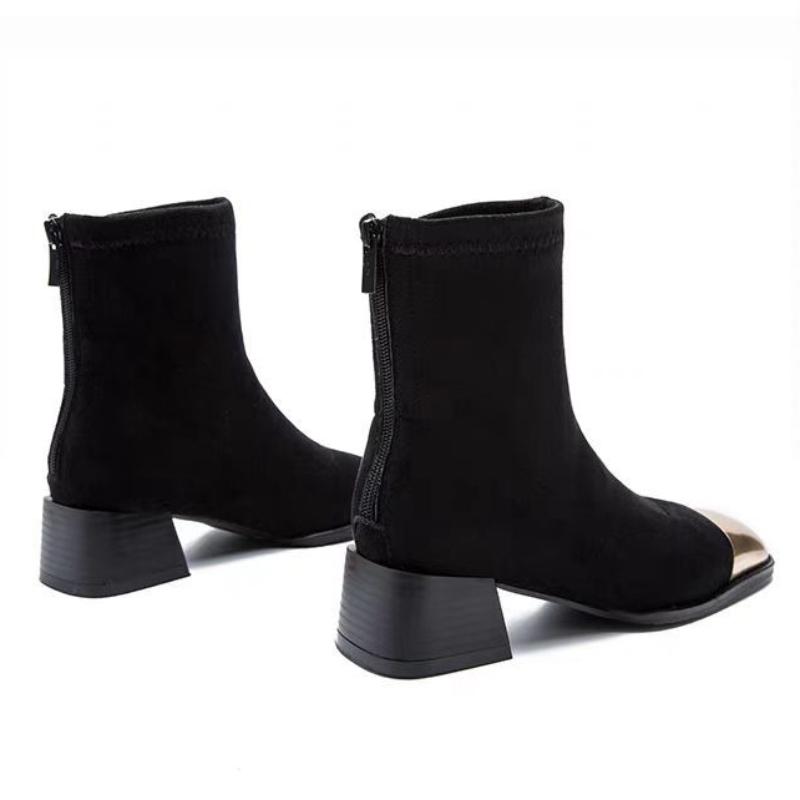 Модные Осенне-Зимние Элегантные Женские Ботильоны на Среднем Каблуке с Квадратным Носком, Теплые Женские Короткие Ботинки Большого Размера, Удобные Ботильоны