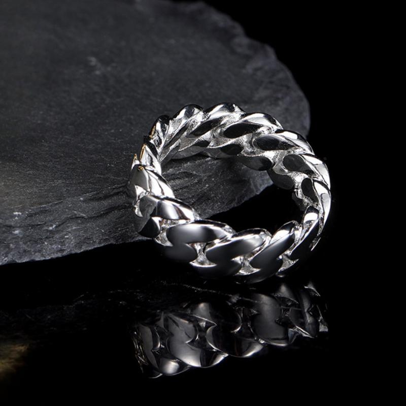 Популярное мужское кольцо в стиле хип-хоп с простой гладкой кубинской цепочкой