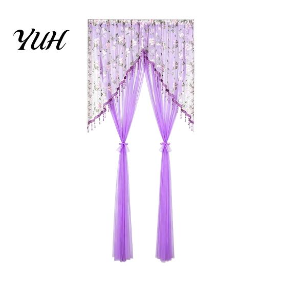 Sheer Privacy Curtain for Bedroom Lace Door Curtain, Embroidered Floral Doorway with Beads, Practical Housewarming Gift Idea Rod Pocket Room