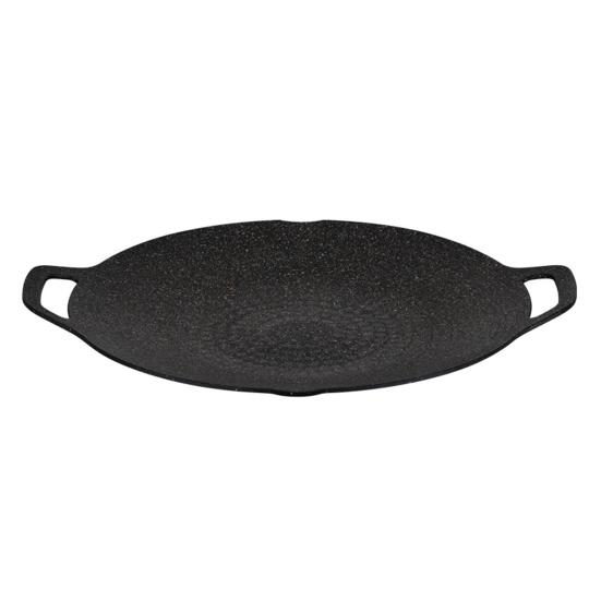 Yousheng Korean BBQ Grill Pan Non-stick Round Baking Pan for Indoor Cooking Barbecue Tray with Handles Cast Iron Frying Pan for Home Camping