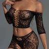 Plus Size Two Piece Set Sexy Women Hollow Lingerie Tights Stockings Fishnet Erotic Lingerie Femme Clothing Mesh Tops Bodysuit