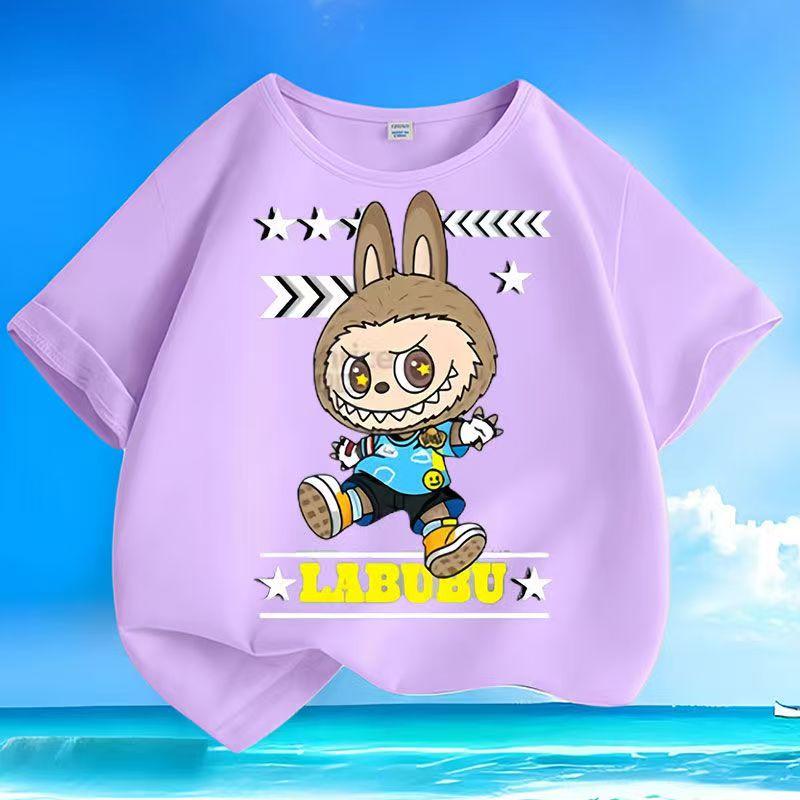 Взрывная кукла LABUBU 3D-печать Детская футболка для мальчиков и девочек Летний крутой топ Подарок для детей