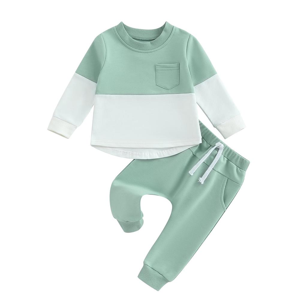 Toddler 2Pcs Fall Outfits 6M 12M 18M 24M 3Y 4Y 5Y Long Sleeve Contrast Color Sweatshirt and Pants Set Baby Clothes