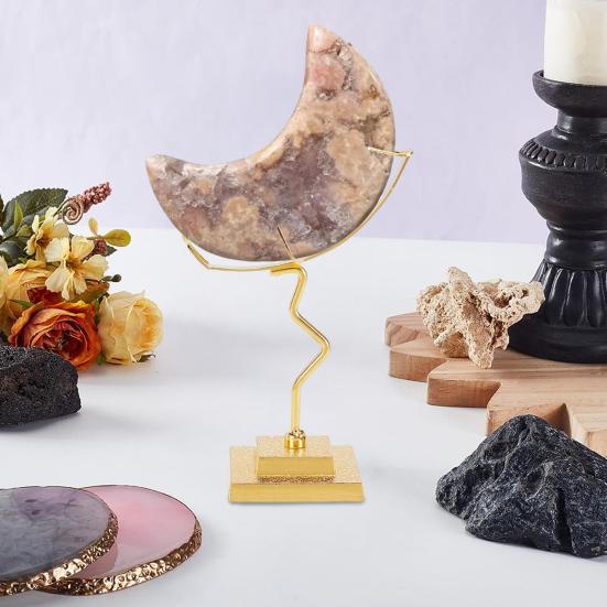 Moon Faux Crystal Display Holder Heavy Duty Metal Faux Gems Natural Stone Show Stand Home Office Desktop Decoration