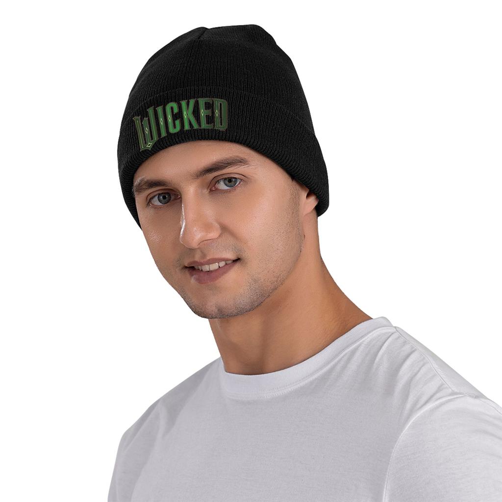 Wicked Movie Logo Emerald Green Beanie Hats  Knit Hat Men Women Street Warm Caps Spring Hippie Design Bonnet Hats