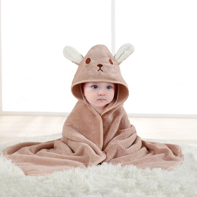 Newborn Cartoon Hooded Swaddle Blanket - Absorbent Coral Fleece for Spring & Autumn