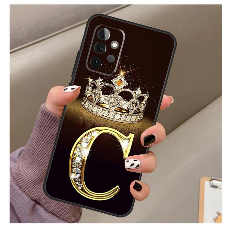 Чехол с золотым мраморным монограммой буквы для Samsung Galaxy A56 A16 A26 A36 A06 A52 A53 A33 A13 A34 A54 A14 A15 A35 A55 A22 A32