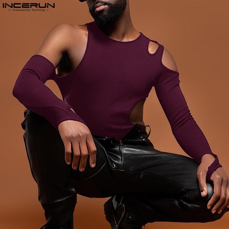 INCERUN Мужские обтягивающие шорты с вырезом и длинным рукавом, комбинезоны, боди