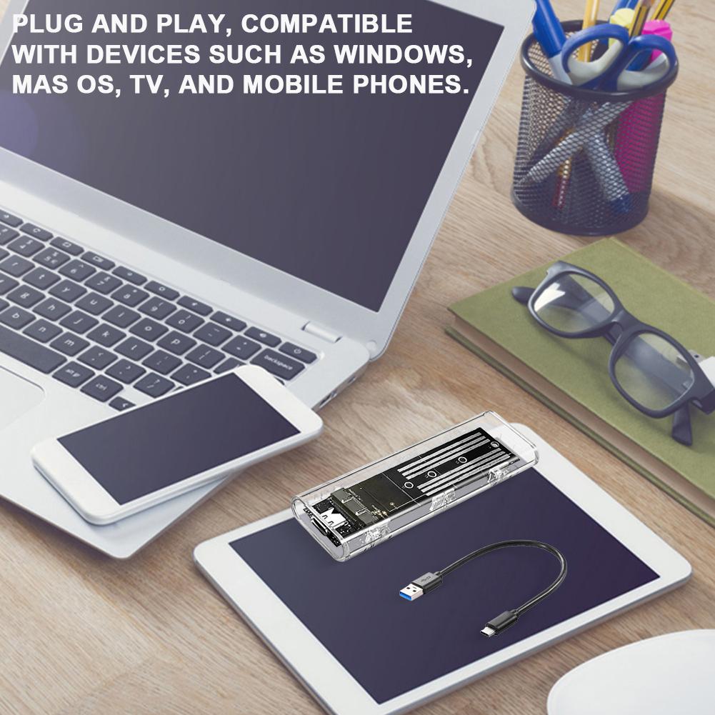 M.2 NGFF SATA Type C USB 3.1 SSD Case 10Gbps Transparent External SSD Case External SSD Adapter for 2230 2242 2260 2280