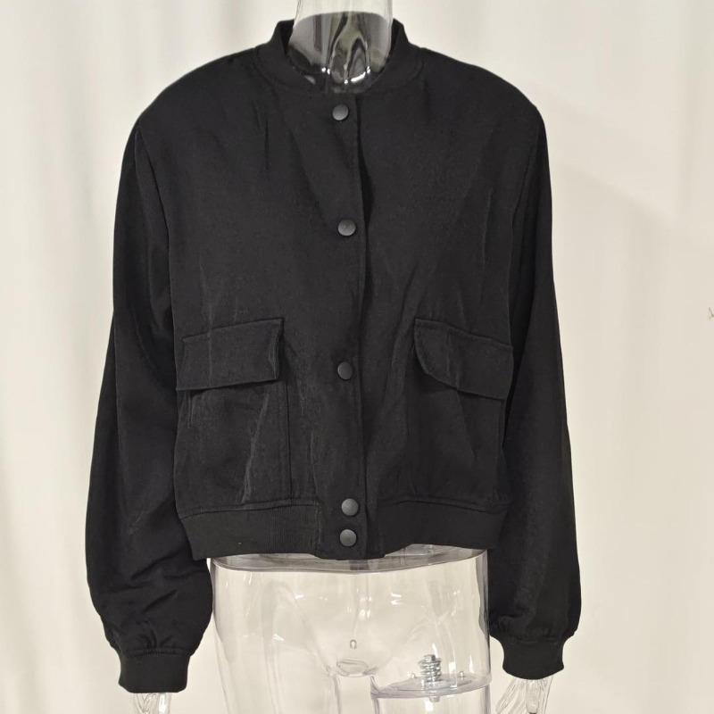 Осень Новые винтажные повседневные женские куртки с воротником-стойкой, зимние повседневные свободные пальто с длинным рукавом, женские однотонные карманы, короткая куртка на пуговицах, пальто 25087