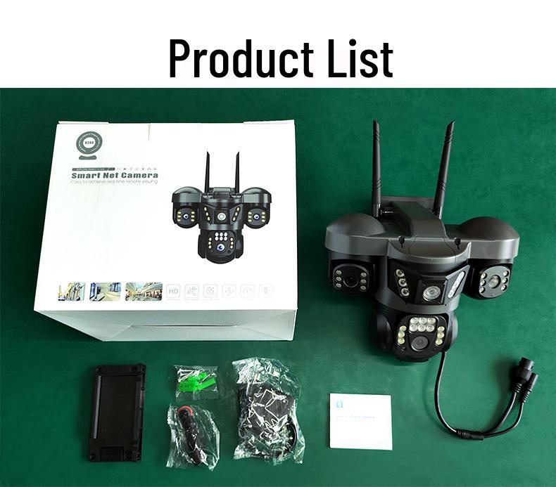 HD Outdoor Home Camera with Multi-Lens Full Color and Alarm, Multi-Screen Photography Capability