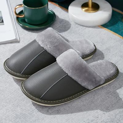 Модные кожаные осенние и зимние теплые хлопковые тапочки для дома, пара, утолщенные водонепроницаемые и нескользящие плюшевые тапочки