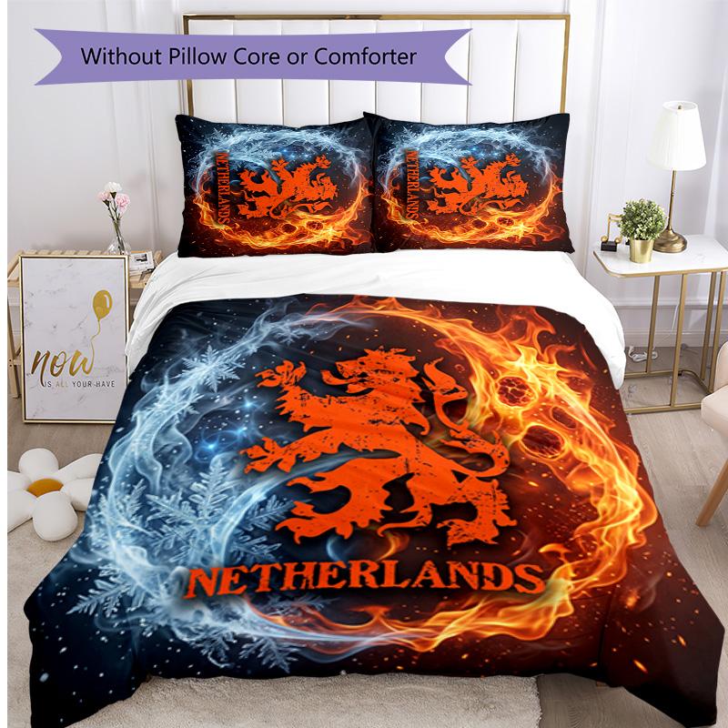 Netherlands Football Printed Bedding 3 Piece Set Cozy Breathable Bed Cover Set as Housewarming Holiday Gift