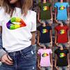 Women Girls Plus Size Lips Print Shirt Short Sleeve T Shirt Blouse Tops