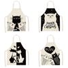 Милый черный кот с принтом, кухонный фартук для выпечки, нагрудник, льняной нагрудник без рукавов, женские и мужские инструменты для уборки дома 47x38 см 68x55 см
