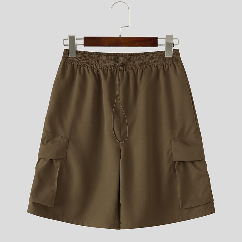 INCERUN Мужские шорты карго с эластичной талией на кулиске, карманами, повседневные, полупанталоны