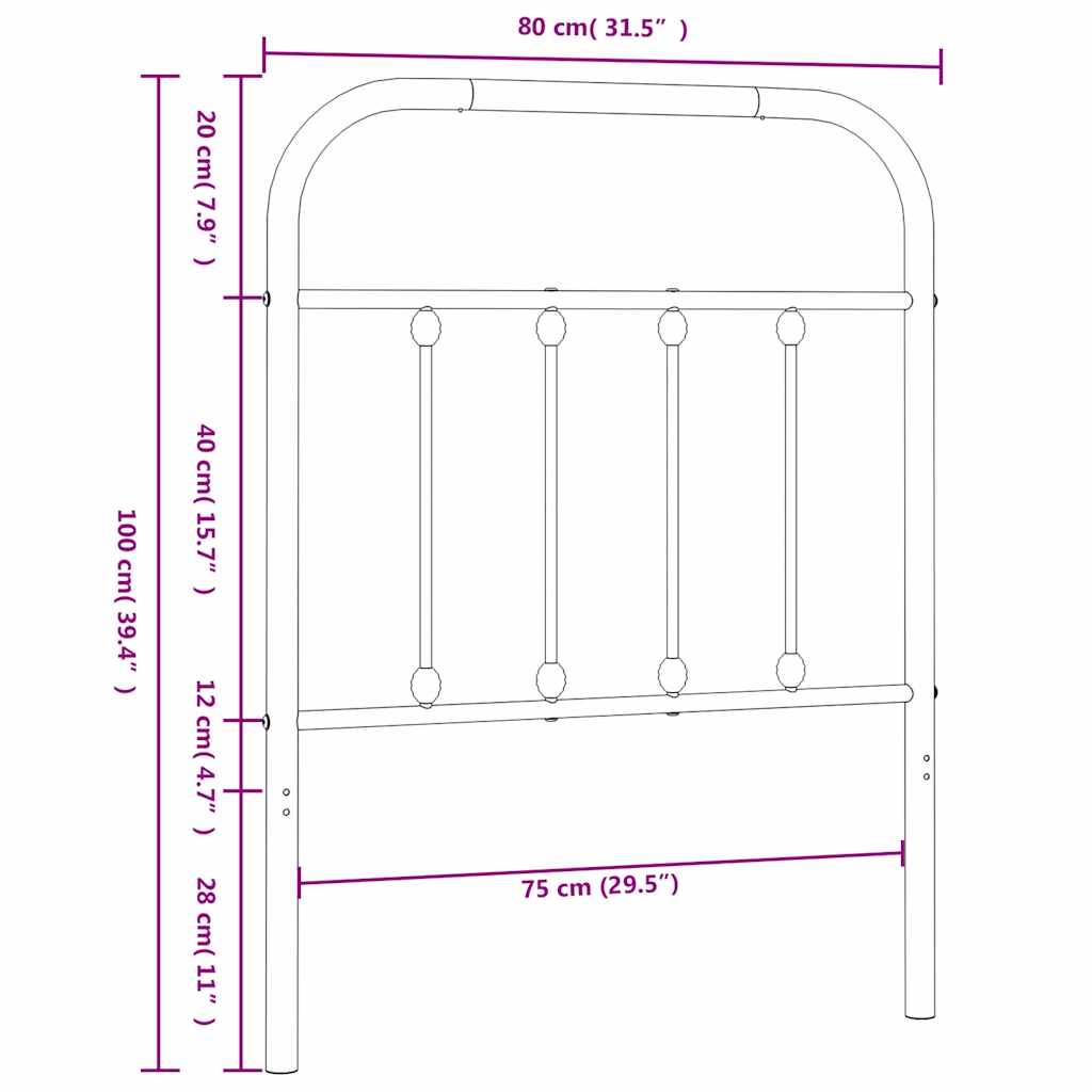 Replacement Headboard Metal Black 75 cm