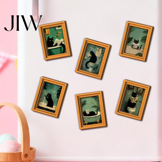 Decorative Magnetic Frames for Dorm Room Funny Wooden Fridge Magnets Frame, Retro Cute Cat in Bathroom Minimalist Gallery Refrigerator Locker
