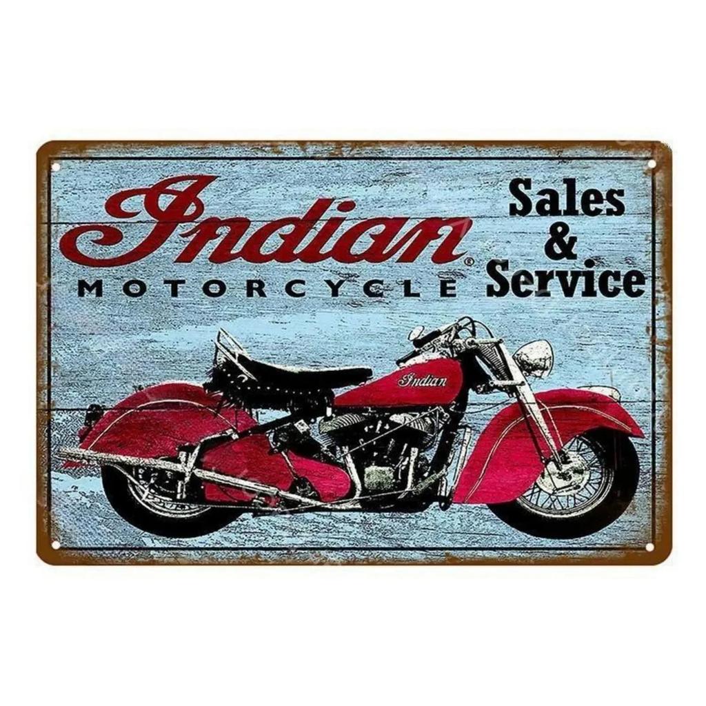 Металлическая жестяная табличка Indian Motorcycles Настенное украшение Жестяные таблички Винтаж Потертая Железная пластина Живопись Знак для бара Гаража Мужской пещеры