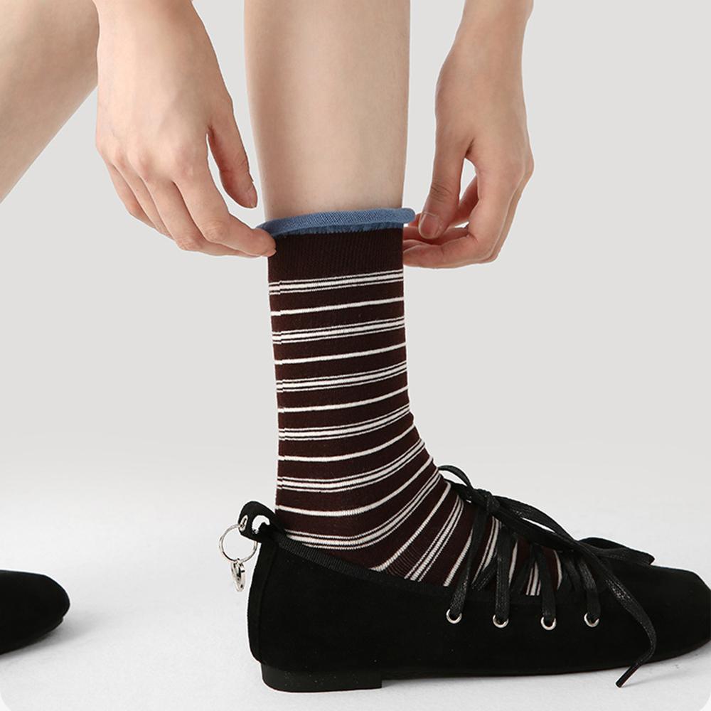 3 Pairs Fashion Cotton Socks Breathable Moisture Wicking Elastic Mid Calf Socks for Women