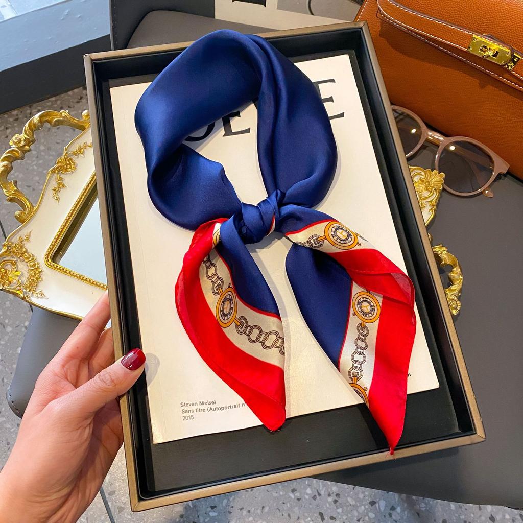 Small Silk Scarf Women'S Versatile High-End Decorative Square Scarf Professional Small Scarf Simulation Silk Korean Version Streamer Bag