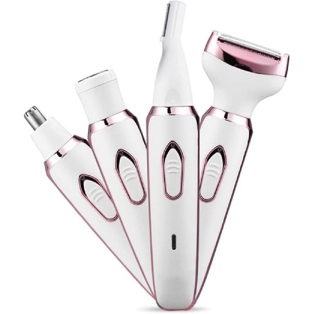 Электробритва для женщин, триммер для волос для лица, носа, бровей, бороды, усов, рук, ног, подмышек, бикини, безболезненная, перезаряжаемая, портативная, 4 в 1, женская для тела
