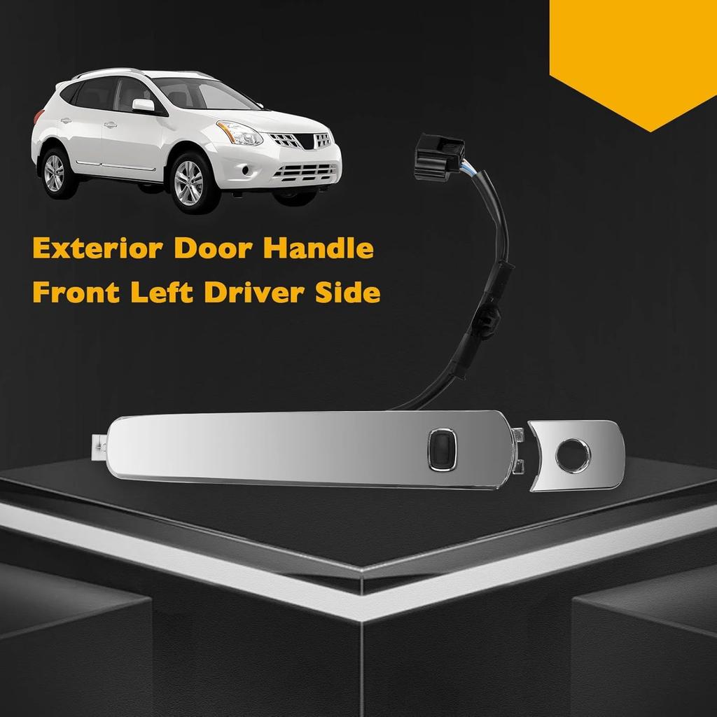 Gledewen Exterior Chrome Door Handle Front Left Driver Side With Keyhole | Smart Entry Keyless | For 2010-2013 Nissan Rogue | Replaces# 80640-CZ31B,