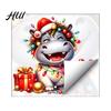 Hippo Wall Decals for Christmas Cartoon Decal, Cute Sticker with Colorful Lights & Holiday Glass Stickers Decor Xmas Balls, Waterproof Mural