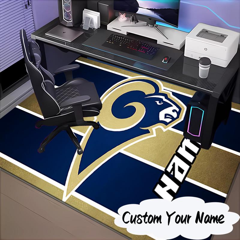 Custom Name Rams Team Spirit Rug for Living Room, Game Rooms, Office, Bedroom, Floor Mat Playful Design, fan gifts Christmas decor