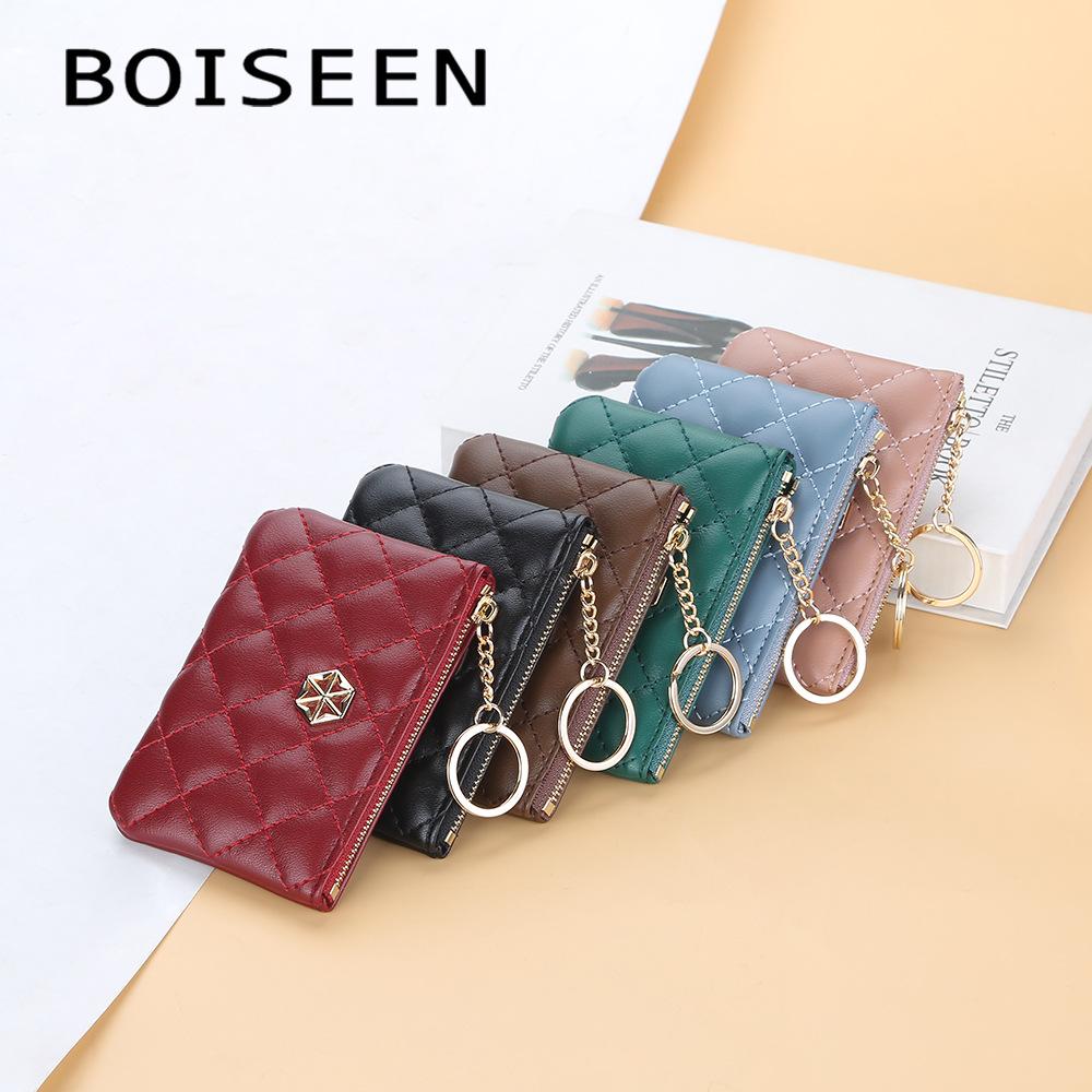 BOISEEN New Change Bag Women's Embossed Plaid Zipper Key Bag Fashionable Mini Wallet Card Bag Women