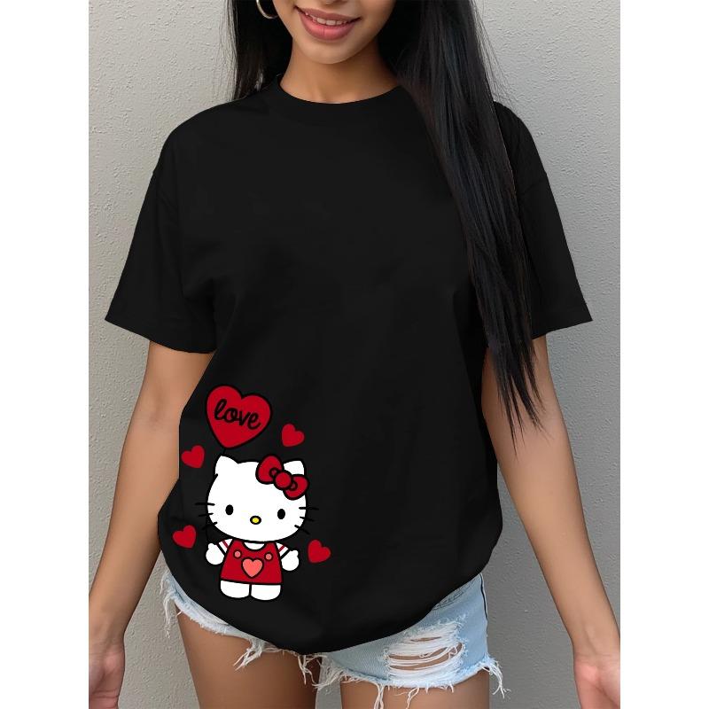 Женская летняя футболка, повседневный и современный стиль, с принтом Hello Kitty, милая и простая.