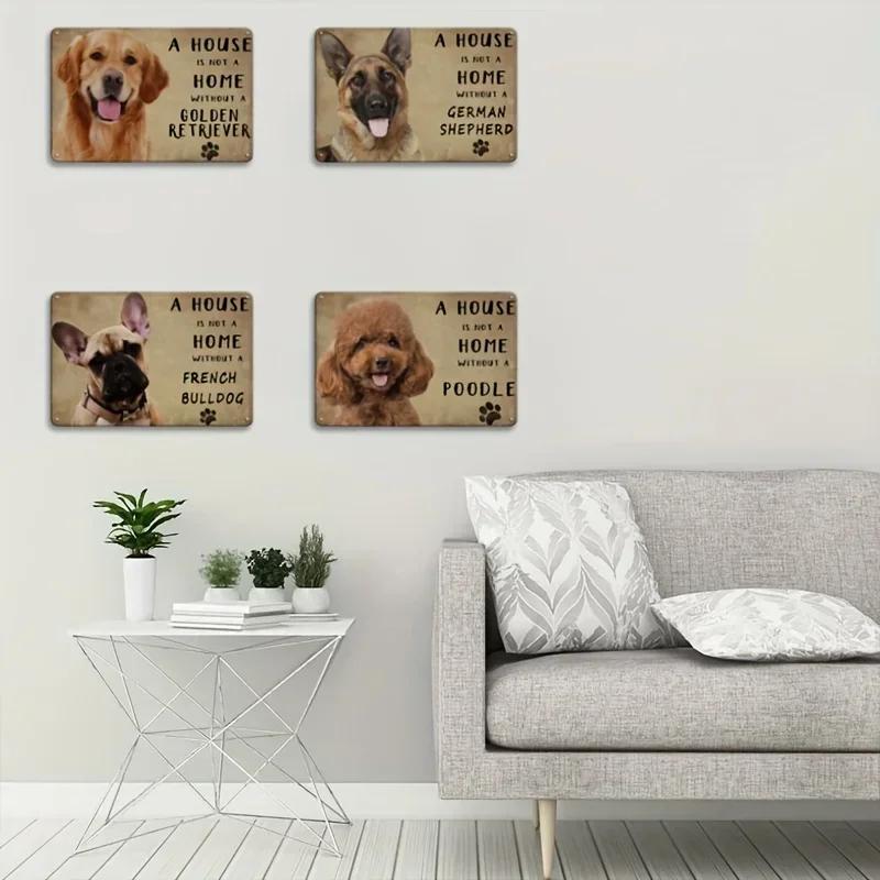 Mfoever Vintage Dog Metal Tin Signs x A House Is Not A Home Without A Golden Retriever German Shepherd French Bulldog Poodle Decor