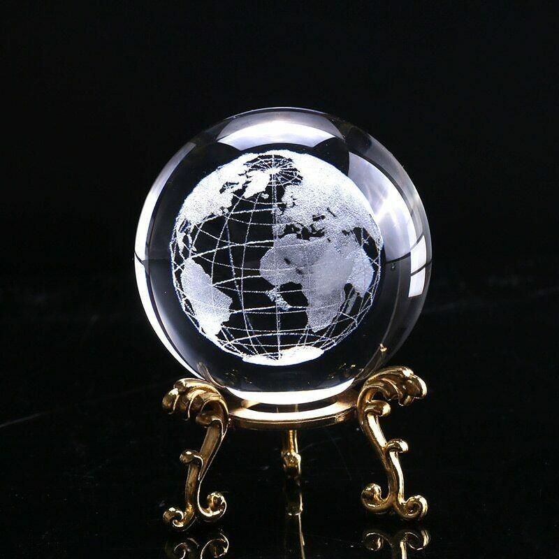 Classic Design 60mm 3d Crystal Ball Glass Laser Engraved Miniature Earth Sphere Gift