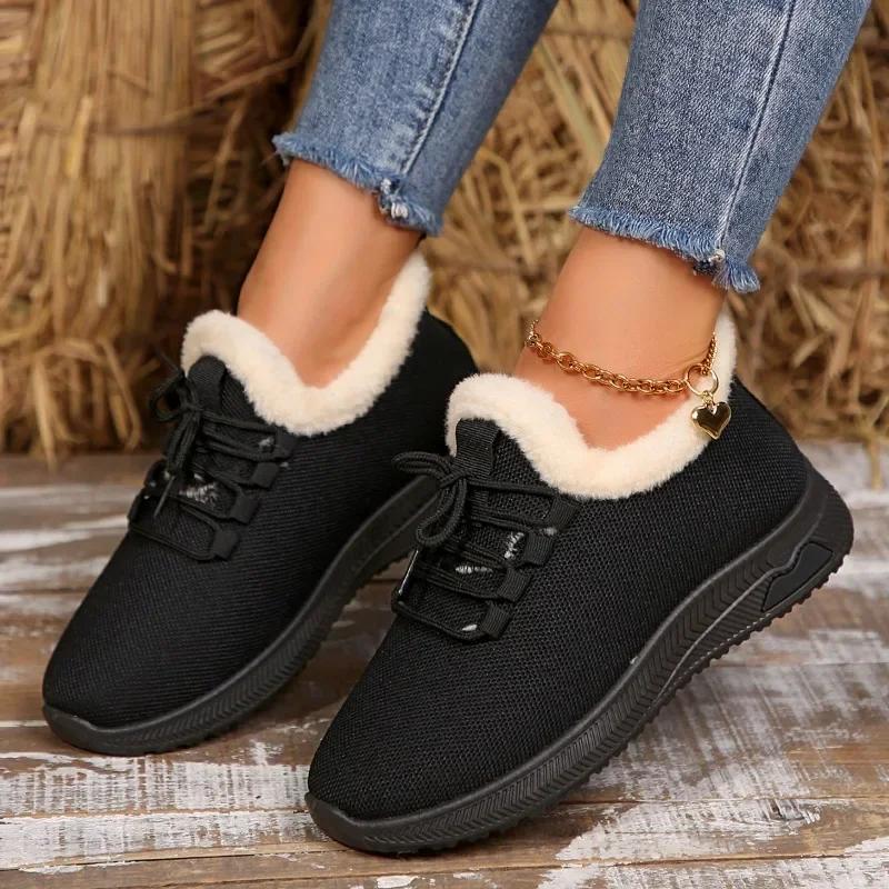2024 Fashion Women's Shoes Mesh Women's Vulcanize Shoes Warm Women Sneakers Low Heel Lace Up Mixed Colors Ladies Casual Shoes