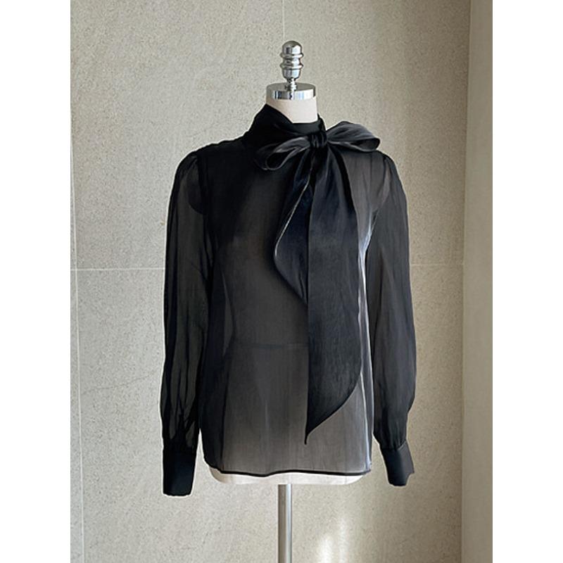 Korean Fashion Ribbon Satin Bow Tie Collar Women Shirt Spring Autumn Long Sleeved Top Office Elegant Loose Casual Simple Blouse Female Clothes 3143