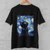 Starry Night Black Cat T-Shirt Van Gogh Inspired Artistic Graphic Tee Gift