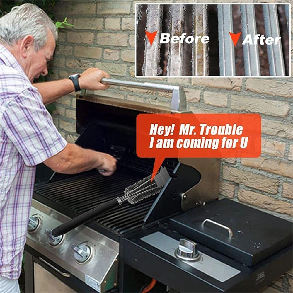 1Pcs Stainless Steel Bristle Cleaner Brush with Deluxe Handle BBQ Tool Grill Brush and Scraper