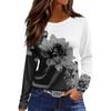 Women's Fashion Casual Slit Hem Round Neck Long Sleeve Loose  Printed T-Shirt Ladies Top
