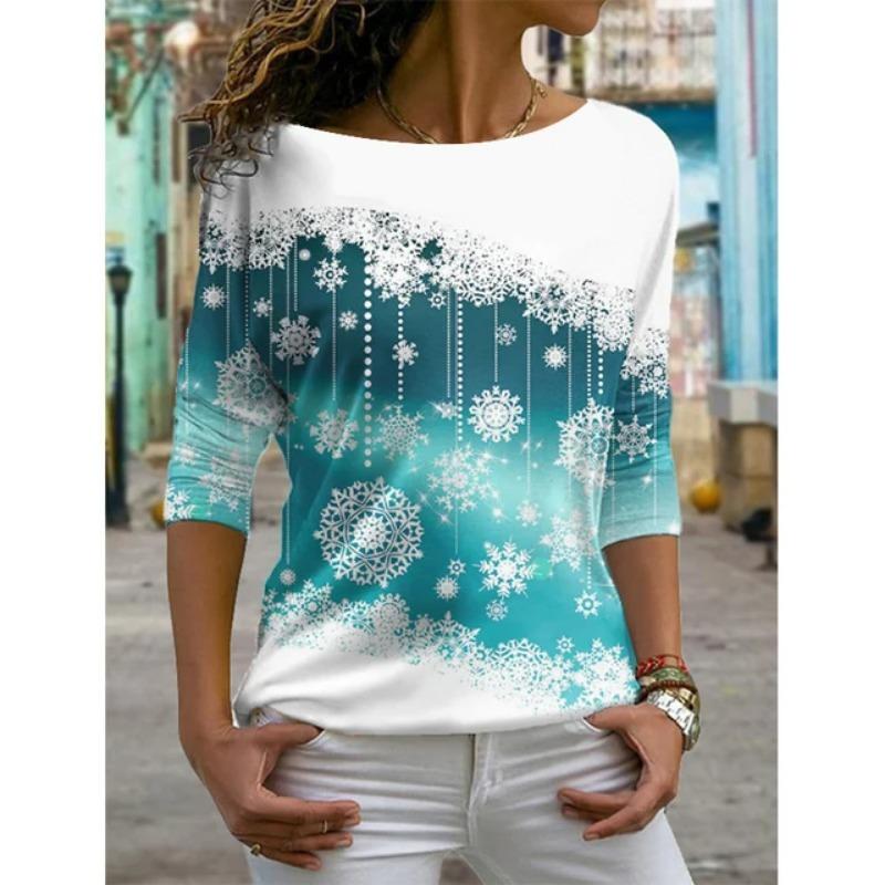 Осенняя универсальная женская футболка с длинными рукавами и цветочным принтом, обычный повседневный топ в стиле ретро с круглым вырезом и разноцветным принтом в стиле бохо