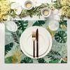 Tropical Palm Leaves Place Mats Set of 4 Green Golden Leaf Summer Washable Heat Resistant Table Mats Fabric Table Mat 12×18 Inch for Party Kitchen