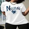 Стильная женская футболка с графическим принтом Nana - Короткий рукав, круглый вырез, свободный крой, дизайн с сердцем и буквами, машинная стирка