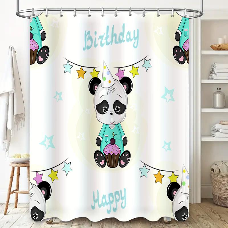 Adorable Panda Bear Cupcake Birthday Shower Curtain for Kids Bathroom Decor
