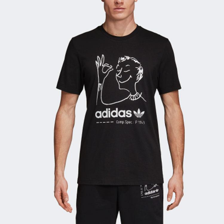 Adidas Originals Trefoil Hand Drawn Character Logo Tee V1 Men Tops Black CZ1764