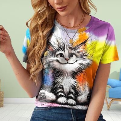 Модная женская футболка с милым принтом Fury Cat, забавная повседневная футболка с круглым вырезом и короткими рукавами, летняя женская футболка