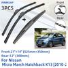 For Nissan Micra March Hatchback K13 2010-2016 Front Rear Wiper Blades Brushes Cutter Accessories J Hook 2010 2011 2012 2013 2014 2015 2016