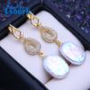 LSOOYH Natural Freshwater White Big Baroque Pearl Earrings For Women Fashion Cultured Pearls Gold Color Drop Earrings Wedding Jewelry